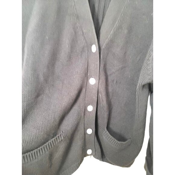 Preview Basics Y2k Black Cardigan Women's XL Ribbed Design Button Closure - Picture 4 of 14